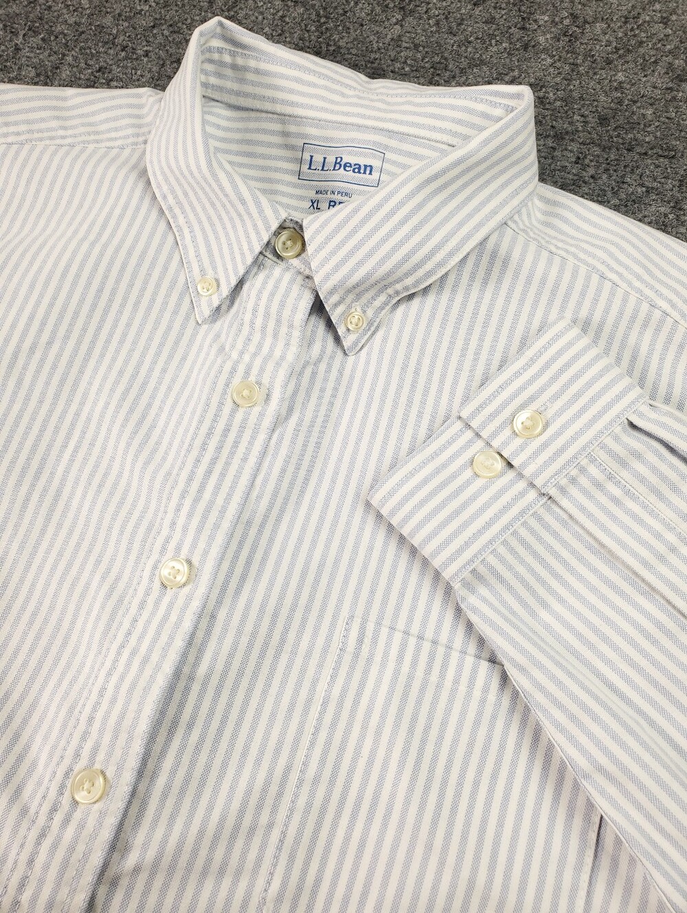 LL Bean Oxford Shirt XL White Blue Stripe Button Down Formal Business Casual